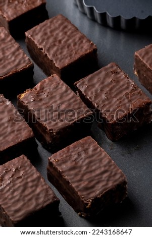 Image, Stock Photo Brownies cake squares on cooling rack. Chocolate fudge brownies