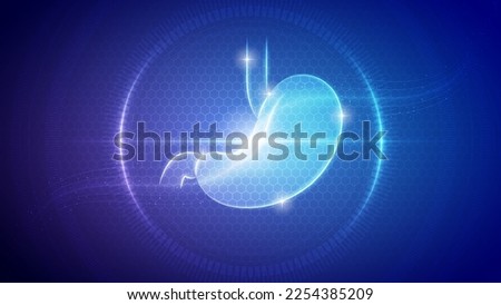 Futuristic Medical Hologram Neon Glow Translucent Human Stomach Digestive System Backdrop Background Illustration