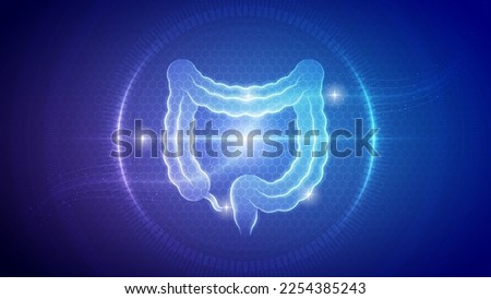 Futuristic Medical Hologram Neon Glow Translucent Human Large Intestine Gastrointestinal System Backdrop Background Illustration