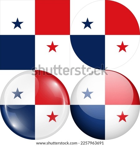 Panama National Flag Symbol Logo Icon, set of 1:1 Square, Round Circular Shape, Bubble and Button Design Vector Illustration Isolated on White Background