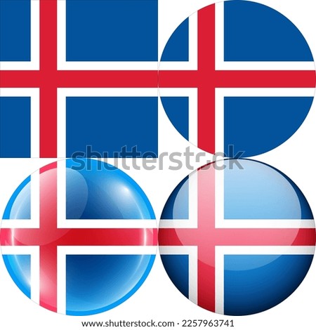 Iceland National Flag Symbol Logo Icon, set of 1:1 Square, Round Circular Shape, Bubble and Button Design Vector Illustration Isolated on White Background