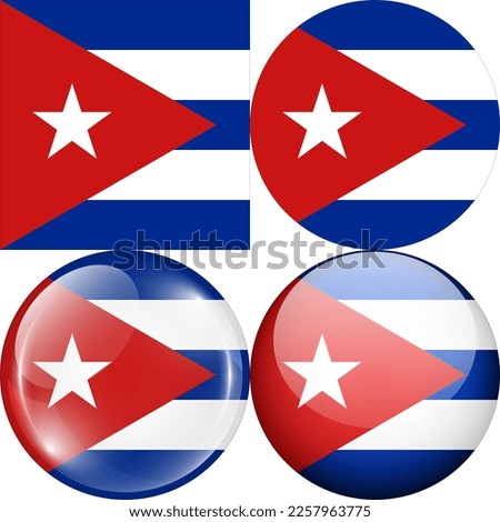 Cuba National Flag Symbol Logo Icon, set of 1:1 Square, Round Circular Shape, Bubble and Button Design Vector Illustration Isolated on White Background