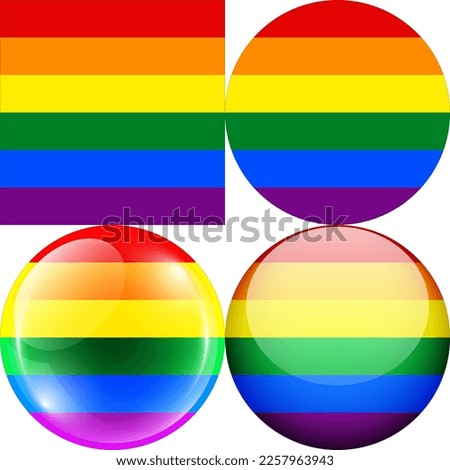 LGBTQA+ Pride Rainbow Flag Symbol Logo Icon, set of 1:1 Square, Round Circular Shape, Bubble and Button Design Vector Illustration Isolated on White Background