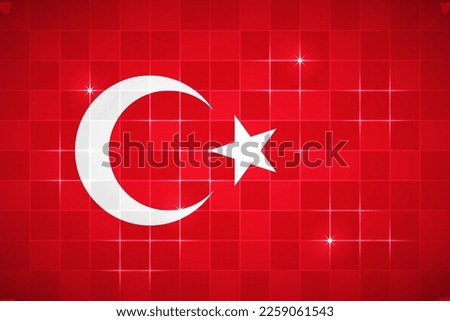 Türkiye (Turkey) National Flag Rectangle 3:2 Official Ratio Chessboard Digital Neon Grid Square Brick Design Backdrop Background