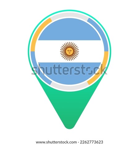 Argentina (AR) National Flag Circular Round Target Pin Green Map Pointer Location Mark Logo Icon Isolated on White Background