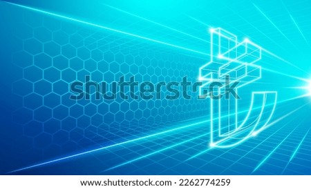 Turkey Lira (TRY) Futuristic Hologram Neon Glow Perspective View National Currency Sign Symbol Fast Transaction Exchange Speed Hologram Design Backdrop Background Illustration