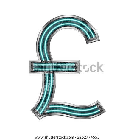 United Kingdom (UK), Great British Pound (GBP) Neon Glow Light Stainless Metallic Frame Currency Sign Symbol Futuristic Design Icon Logo Isolated on White Background Vector Illustration