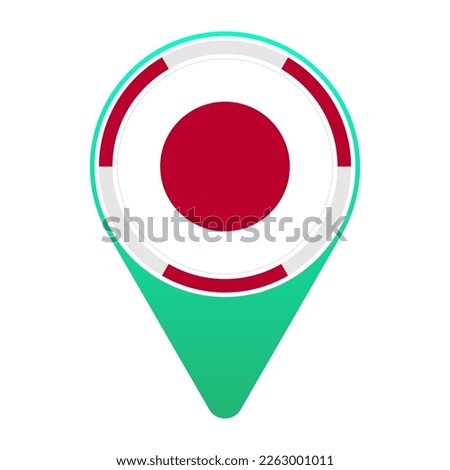 Japan (JP) National Flag Circular Round Target Pin Green Map Pointer Location Mark Logo Icon Isolated on White Background
