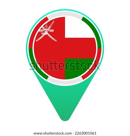 Oman (OM) National Flag Circular Round Target Pin Green Map Pointer Location Mark Logo Icon Isolated on White Background