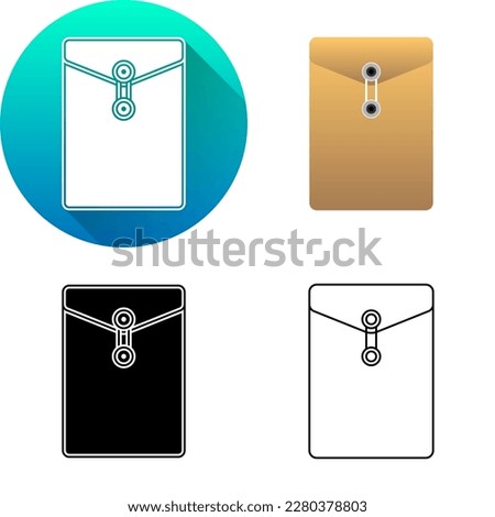 Pocket File Finance Icon, Set of Flat Long Shadow, Black-White Silhouette, Line Art Logo Icon Symbol Isolated on White Background