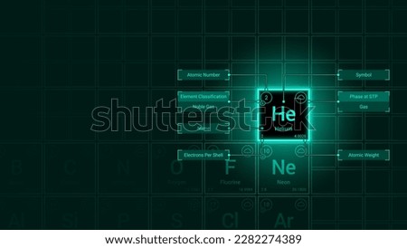 Helium (He) Element Neon Light Glow Square Grid Background Design - Periodic Table, Chemical Symbol, Name, Atomic Weight, Atomic Number, Electron Shells, Classification, Phase at STP