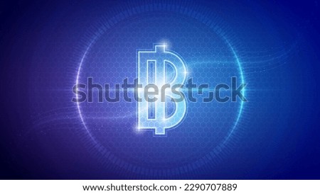 Thailand Baht (THB) Sign Symbol Futuristic Hologram Neon Glow Cybernetic Digital Circuit Currency Cryptocurrency Exchange Trading Backdrop Background Design Vector
