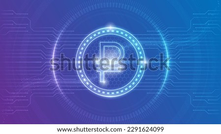 Russia Ruble (RUR) Currency Symbol Futuristic Neon Glow Cybernetic Digital Circuit Cryptocurrency Backdrop Background Design Illustration