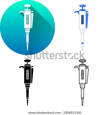 Micro-Pipette Adjust Volume Laboratory Equipment, Set of Flat Long Shadow, Color, Black-White Silhouette, Line Art Icon Symbol Logo Isolated on White Background