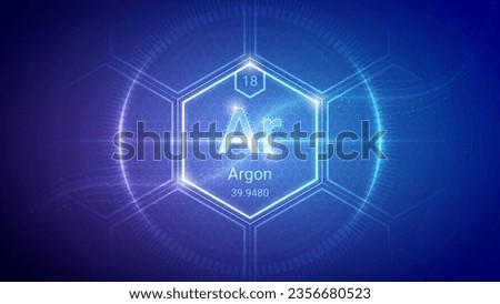 Argon (Ar) (018) Noble Gas - Fundamental Element Futuristic Neon Light Glow Hexagon Block Grid Background Design - Periodic Table, Chemical Symbol, Name, Atomic Mass, Atomic Number
