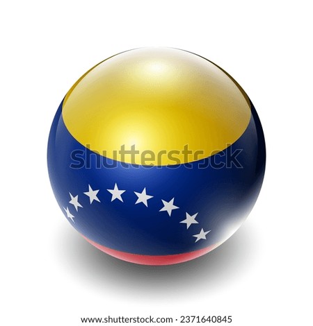 Venezuela (Bolivarian Republic) (VEN) Venezuelan Nation Flag 2.5D Isometric View, Glossy Sphere Design, Flag Symbol Icon, Button Presentation Element Template Isolated on White Background