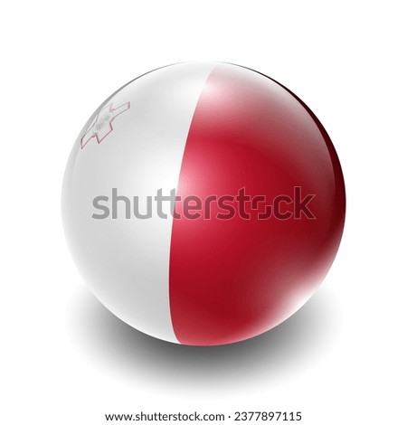 Malta (MLT) Maltese Nation Flag 2.5D Isometric View, Glossy Sphere Design, Flag Symbol Icon, Button Presentation Element Template Isolated on White Background