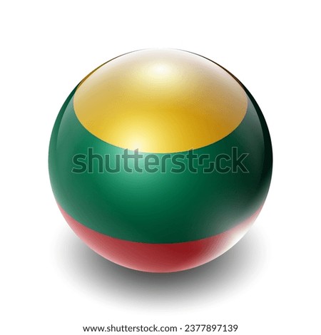Lithuania (LTU) Lithuanian Nation Flag 2.5D Isometric View, Glossy Sphere Design, Flag Symbol Icon, Button Presentation Element Template Isolated on White Background
