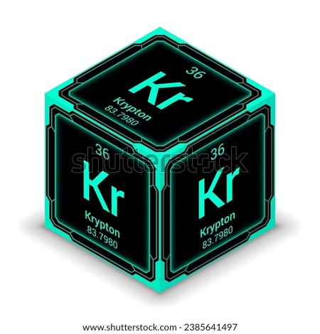 Krypton (Kr) (036) - Fundamental Element Futuristic Cybernetic Cube Block Isometric View, Icon Isolated White Background, Periodic Table, Chemical Symbol, Name, Atomic Mass, Atomic Number