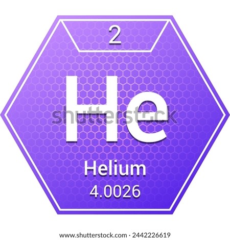Helium (He) (002) Noble Gas - Fundamental Chemical Element, Periodic Table in Chemistry Symbol, Name, Atomic Mass, Number, Chemistry Hexagon Logo Icon Design, White Background