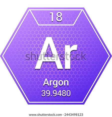 Argon (Ar) (018) Noble Gas, Inert Gas - Fundamental Chemical Element, Periodic Table in Chemistry Symbol, Name, Atomic Mass, Number, Chemistry Hexagon Logo Icon Design, White Background
