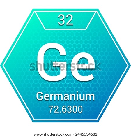 Germanium (Ge) (032) Metalloid, Semimetal - Fundamental Chemical Element, Periodic Table in Chemistry Symbol, Name, Atomic Mass, Number, Chemistry Hexagon Logo Icon Design, White Background