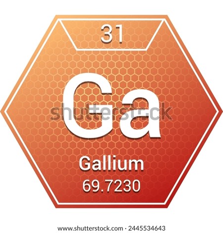 Gallium (Ga) (031) Post-Transition Metal - Fundamental Chemical Element, Periodic Table in Chemistry Symbol, Name, Atomic Mass, Number, Chemistry Hexagon Logo Icon Design, White Background