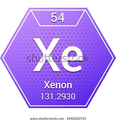 Xenon (Xe) (054) Noble Gas, Inert Gas - Fundamental Chemical Element, Periodic Table in Chemistry Symbol, Name, Atomic Mass, Number, Chemistry Hexagon Logo Icon Design, White Background