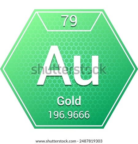 Gold (Au) (079) Transition Metal - Fundamental Chemical Element, Periodic Table in Chemistry Symbol, Name, Atomic Mass, Number, Chemistry Hexagon Logo Icon Design, White Background