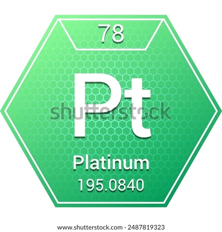 Platinum (Pt) (078) Transition Metal - Fundamental Chemical Element, Periodic Table in Chemistry Symbol, Name, Atomic Mass, Number, Chemistry Hexagon Logo Icon Design, White Background