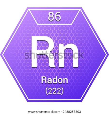 Radon (Rn) (086) Noble Gas - Fundamental Chemical Element, Periodic Table in Chemistry Symbol, Name, Atomic Mass, Number, Chemistry Hexagon Logo Icon Design, White Background