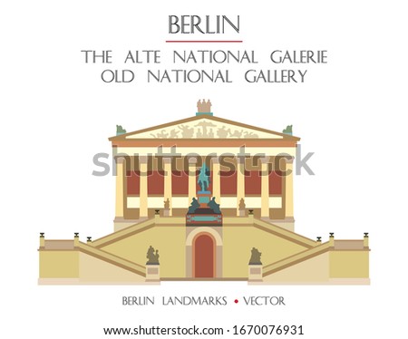 Colorful vector Old National Gallery (The Alte National galerie) front view, famous landmark of Berlin, Germany. Vector flat illustration isolated on white. Berlin travel concept. Stock illustration