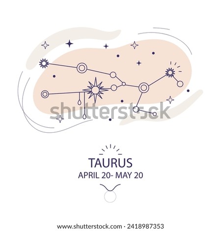 Taurus, Bull Zodiac Constellation of stars in trendy minimal style. Astrological forecast, magic Astrology. Tarot background. Esoteric mystical vector illustration. For banner, fabric design, wrapping