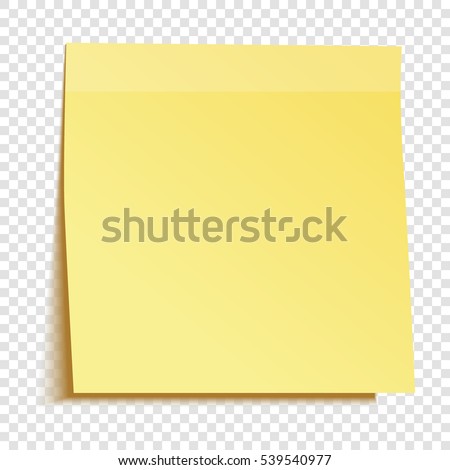 Yellow sticky note isolated on transparent background, vector illustration