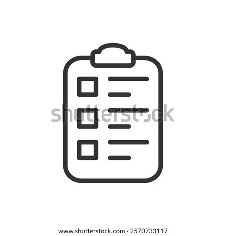 Line icon of a clipboard with text lines without checkmarks. Vector illustration