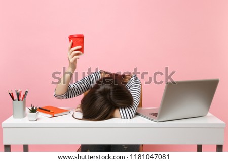 Similar – Image, Stock Photo Portrait of tired woman sleeping on bus.