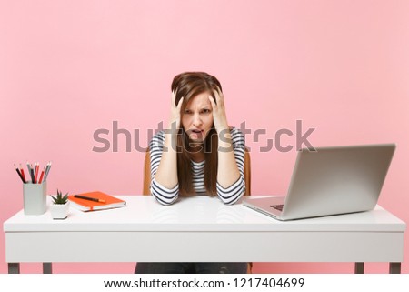 Similar – Image, Stock Photo Sad girl portrait clinging to a gate