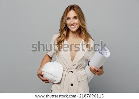 Similar – Image, Stock Photo inspector or architect woman at construction site. talking on mobile phone.Home improvement