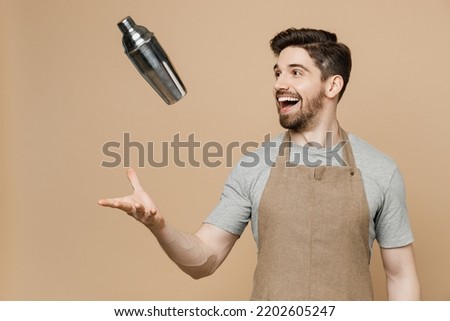 Similar – Image, Stock Photo Excited man throwing up smashed cake