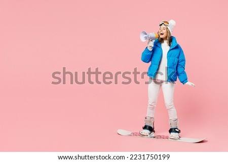 Similar – Image, Stock Photo girl in a winter hat sits on the porch of a Christmas house