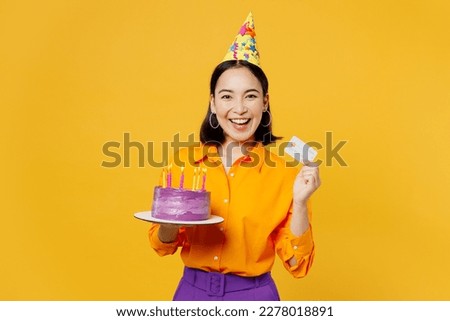 Similar – Image, Stock Photo Young woman in hat standing in garden