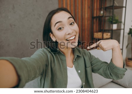 Image, Stock Photo Asian female taking selfie in underground passage