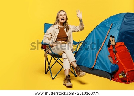 Similar – Image, Stock Photo Woman sitting near waving sea