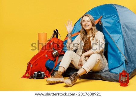 Similar – Image, Stock Photo Woman sitting near waving sea