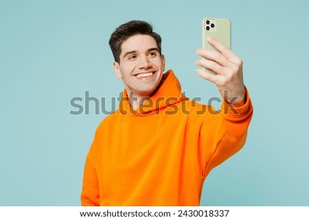 Similar – Image, Stock Photo Young man taking selfie in evening time