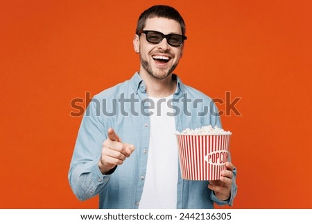 Similar – Image, Stock Photo Astonished boy with 3D glasses and popcorn