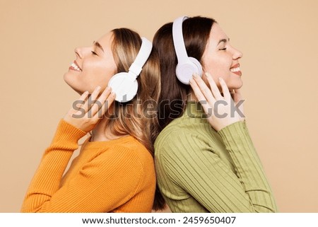 Similar – Image, Stock Photo Woman model with headphones around the neck