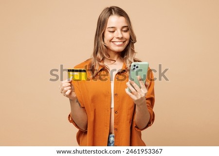 Similar – Image, Stock Photo Woman holding a charging cable in her hand