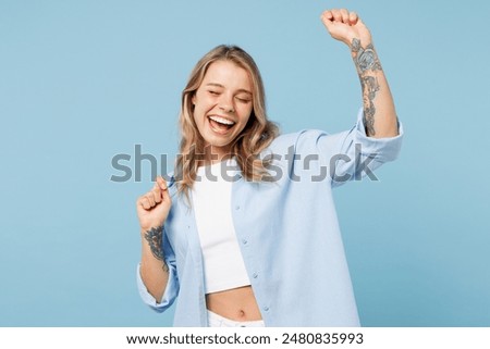 Image, Stock Photo Young woman dancing in the city streets