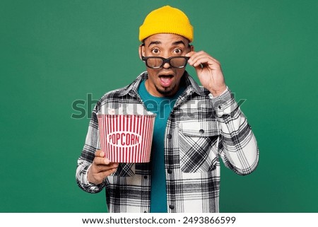 Similar – Image, Stock Photo Astonished boy with 3D glasses and popcorn